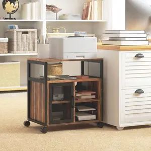 Printer Stand with Socket and USB Charging Ports Industrial Mobile Printer Table with Storage and Wheels Rustic Brown 23.5W x 15.75D x 25.5H 88 lbs Capacity