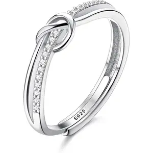 1pc Ladies S925 Sterling Silver Love Knot Ring Inlaid Cubic Zirconia Light Luxury Ring Anniversary Gift Silver Jewelry Gift Elegant Ring Bridal Engagement Ring
