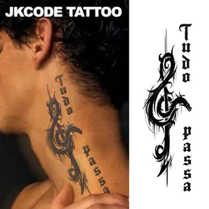 Diablo Gothic Dragon Temporary Tattoo Sticker, Herbal Design Dark Style Cool Pattern, Spanish Text Finger Patch for Men & Women