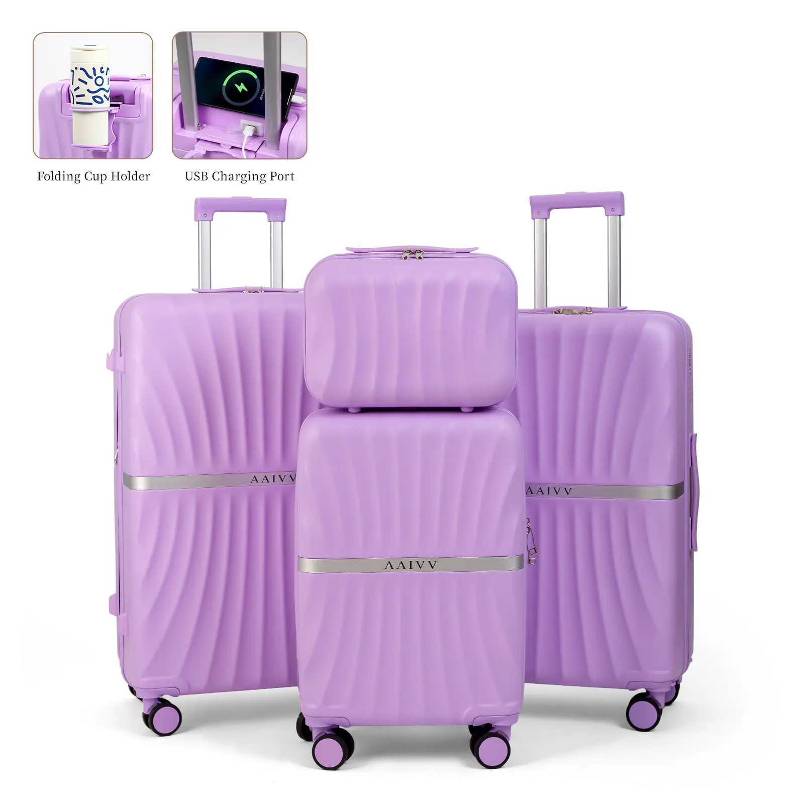 AAIVV 4-Piece Expandable Sturdy ABS Hardshell Travel Bundle - Lightweight Durable, Anti-Wear Carry-On Luggage (20in), TSA Lock, Cup Holder, USB Charging Port, Airline-Approved Wheels, Ideal for Family Travel fathersdaygift,vacationoutfits,beachoutfits