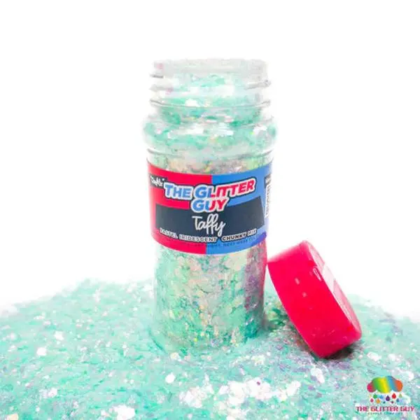 The Glitter Guy Taffy Chunky Polyester Glitter, Pastel Iridescent Light Green Shimmer with Hexagonal Cuts, Non-Toxic for Crafts & Nail Art, 100mL Shaker, Pastel Iridescent Glitter