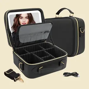 LESHARE LED Smart Light-Filling Makeup Bag - 3-Color Lighting, Touch Control, Detachable Mirror, Waterproof, Rechargeable Batteries, Adjustable Shoulder Strap, Durability for Daily Care & Travel