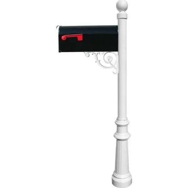Lewiston LPST-804-E1-WHT E1 Economy Mailbox System with Fluted Base & Ball Finial, White