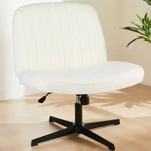 Modern Criss Cross Armless Ergonomic Chair - Wide Swivel Seat, Adjustable Height, No Wheels, Cross Legged Design, Home Office Desk Use, Ideal Christmas Gift
