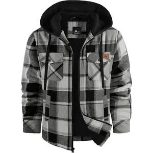 Men's Flannel Shirts Jacket Fleece Plaid Sherpa Lined Sweatshirt Full Zip Hoodie Long Sleeve Winter Warm Coat