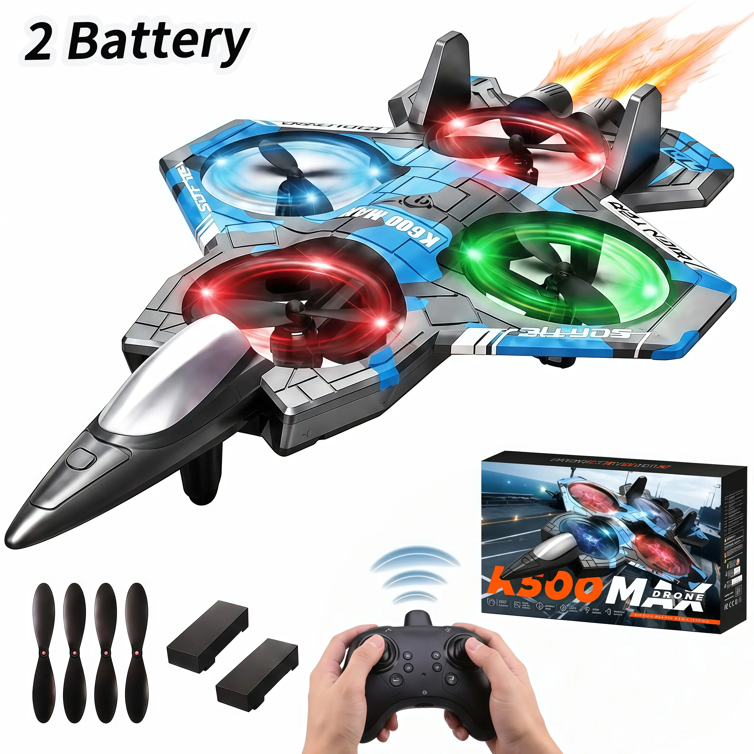 Popular Kids RC Jet Fighter Flying Toy - Premium Crash-Resistant EVA Plane, LED Lights, 2 Batteries Longer battery life Altitude Hold, 360° Flips, 1-Touch Takeoff, Adjustable Speed, Indoor/Outdoor Remote Control Toy Gift for Boys & Girls