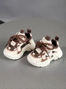 Chunky Sneakers - Breathable Mesh Sports Shoes with Adjustable Straps, Black & Brown Design for Boys & Girls, Comfortable Low-Top Sneakers for Casual or Active Wear, Casual Trainer Shoes, Chunky Walking Shoes, Sneakers for Boys