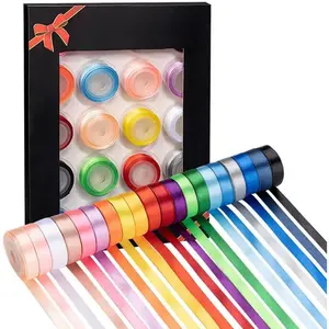 Double Faced Rainbow Satin Ribbon, 3/8" Wide 5 Yard/Roll-20 Rolls 100 Yards, Colorful Ribbon Set  for Christmas  Wrapping, Crafts, Hair Bows, Wedding Party Decor  Shower