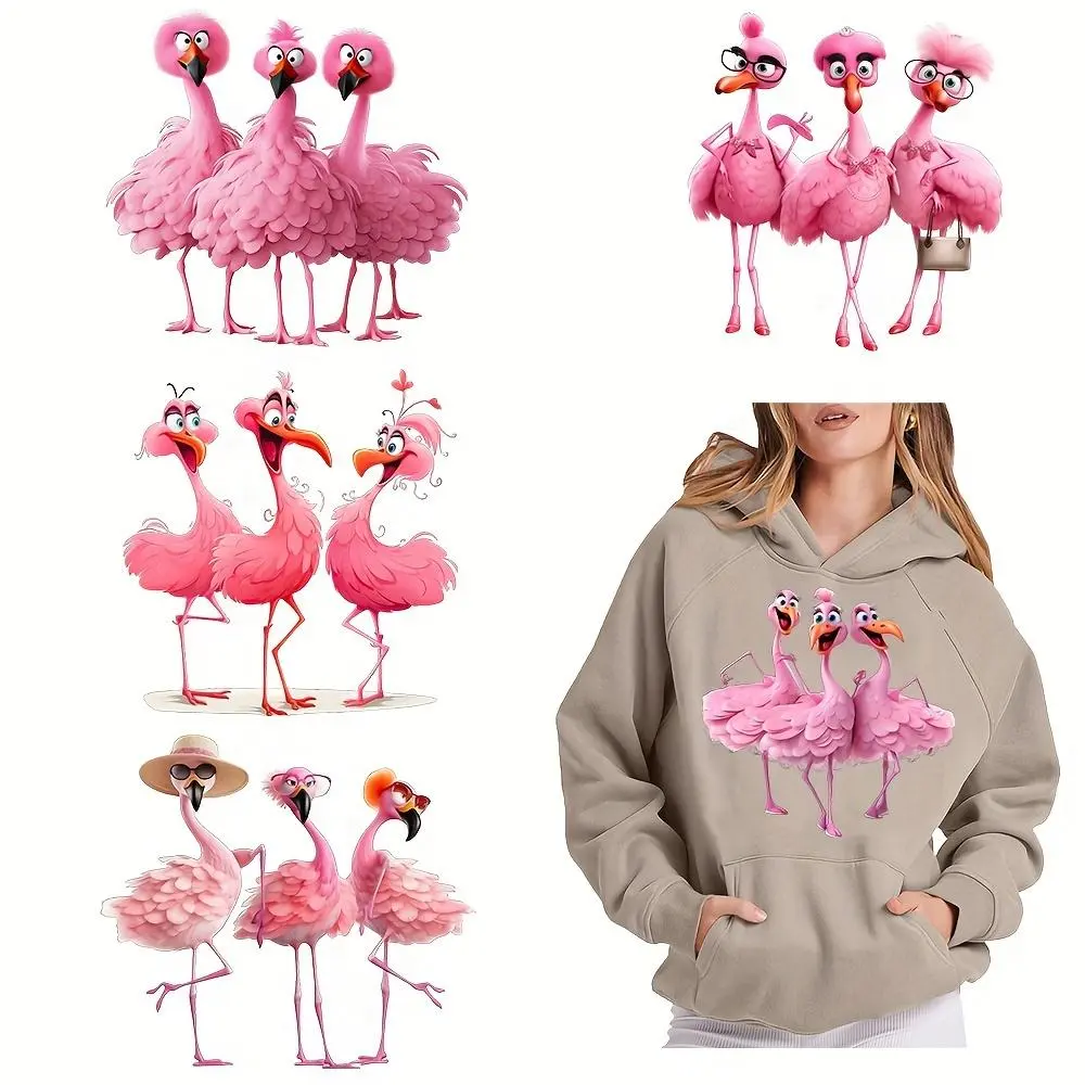 Flamingo Pattern Heat Transfer Sticker, 6 Counts/set Washable Vinyl Decals for DIY T-shirts, Masks, Jeans, Backpacks, Perfect for Dog Enthusiasts