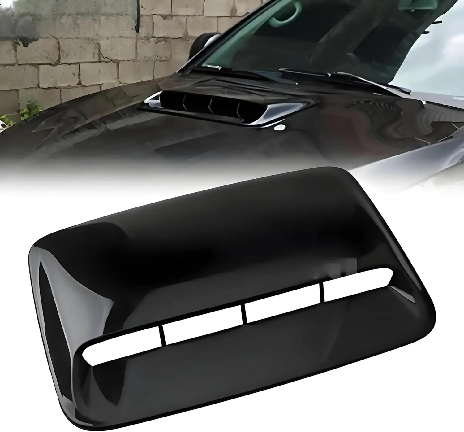 Universal Car Modification Air Intake Cover Vent Engine Hood Decorative Cover Engine Cap Trim ABS Fake Air Vent Car Air Flow Decorative,hood air vents for car,Intake Hood Scoop Turbo Bonnet Vent Cover,More sticky (Black)