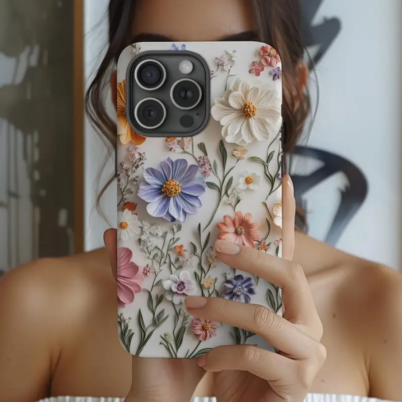 Boho Flower Art Shockproof Polycarbonate Smartphone Case - Color Stays Bright, High Color Fastness, Durable Shell for iPhone 11-17 Pro, Max, Air, Plus, Personalized Handheld Gift