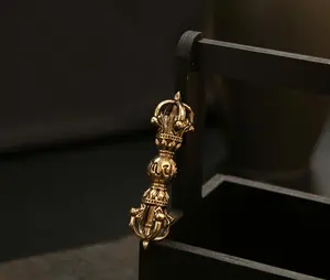 CHI-C Brass Six Syllable Mantra Vajra Pestle Keychain Amulet for Wealth Luck and Evil Protection