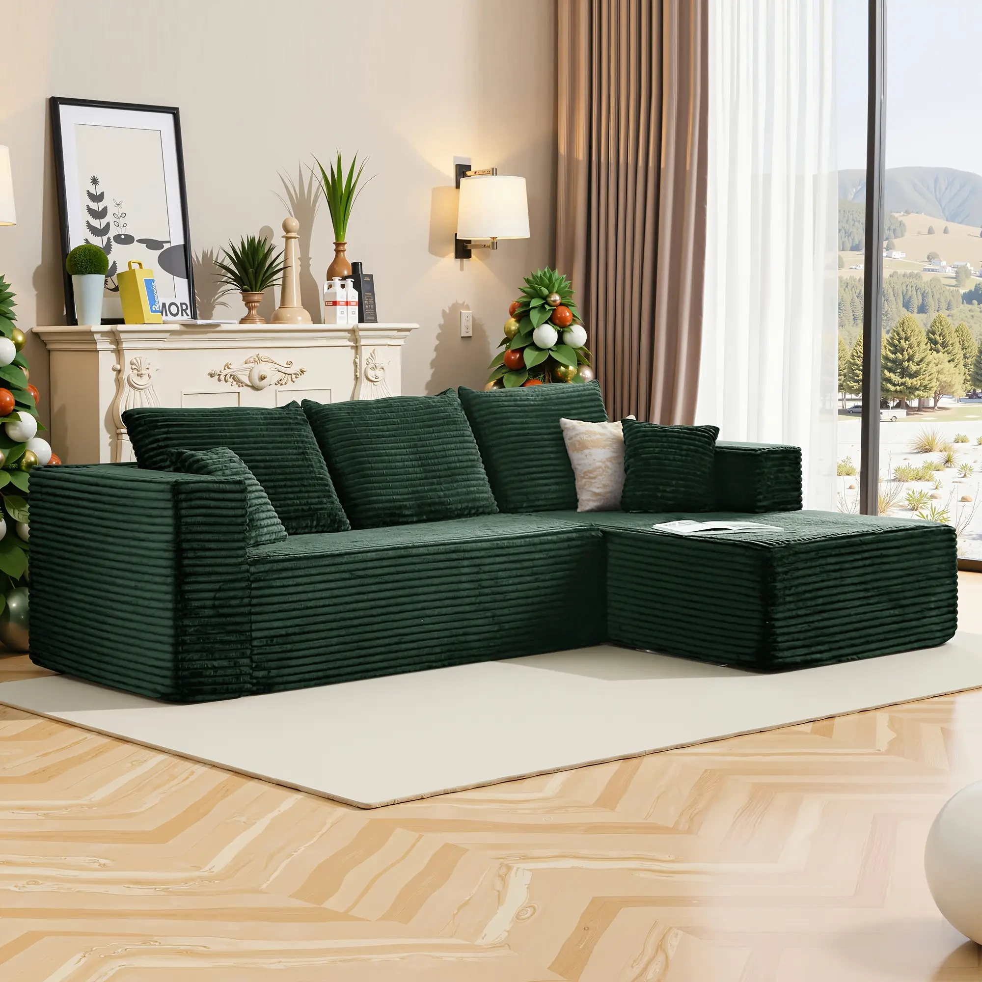 Modern Corduroy L-Shape Sofa - Minimalist Modular Cloud Sectional Couch with Reversible Chaise Lounge, Ultra-Soft Comfortable Recliner, Multi-Seat Fully Assembled Furniture for Living Room, Bedroom, Modern Corduroy Couch, Polyurethane Foam