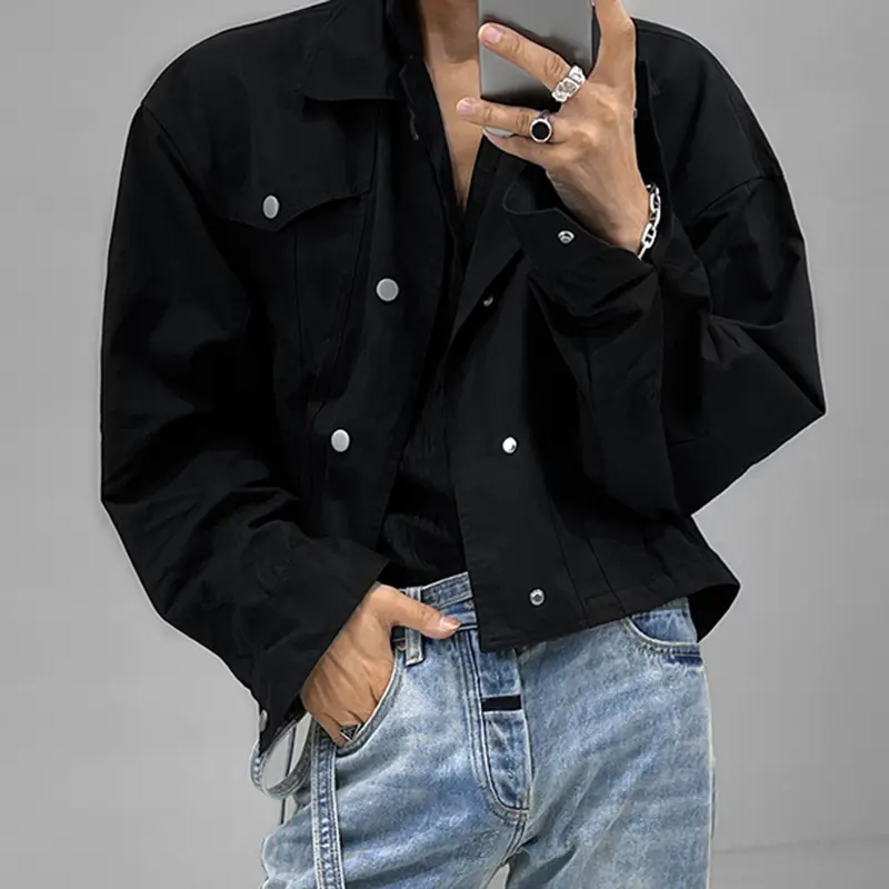 INCERUN Men's Simple Long Sleeve Turn-down Collar Overshirt - Polyester Fabric Menswear Tops, Casual Hippie Short Jacket Streetwear Outerwear, Polyester Clothes, Basic