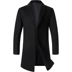 Men’s Wool Blend Pea Coat Casual Long Jacket Single Breasted Overcoat Notched Collar Winter Trench Coat