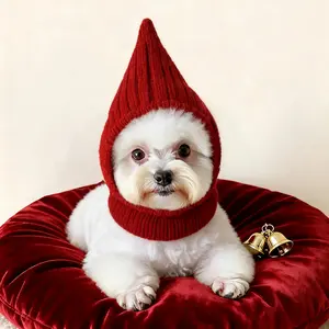 Winter Pet Warm Hat Ear Neck Protection, Elastic Fit, Thick Knit, Soft Inner Layer, Perfect for Small Dogs Outdoor, Christmas Pet Accessories