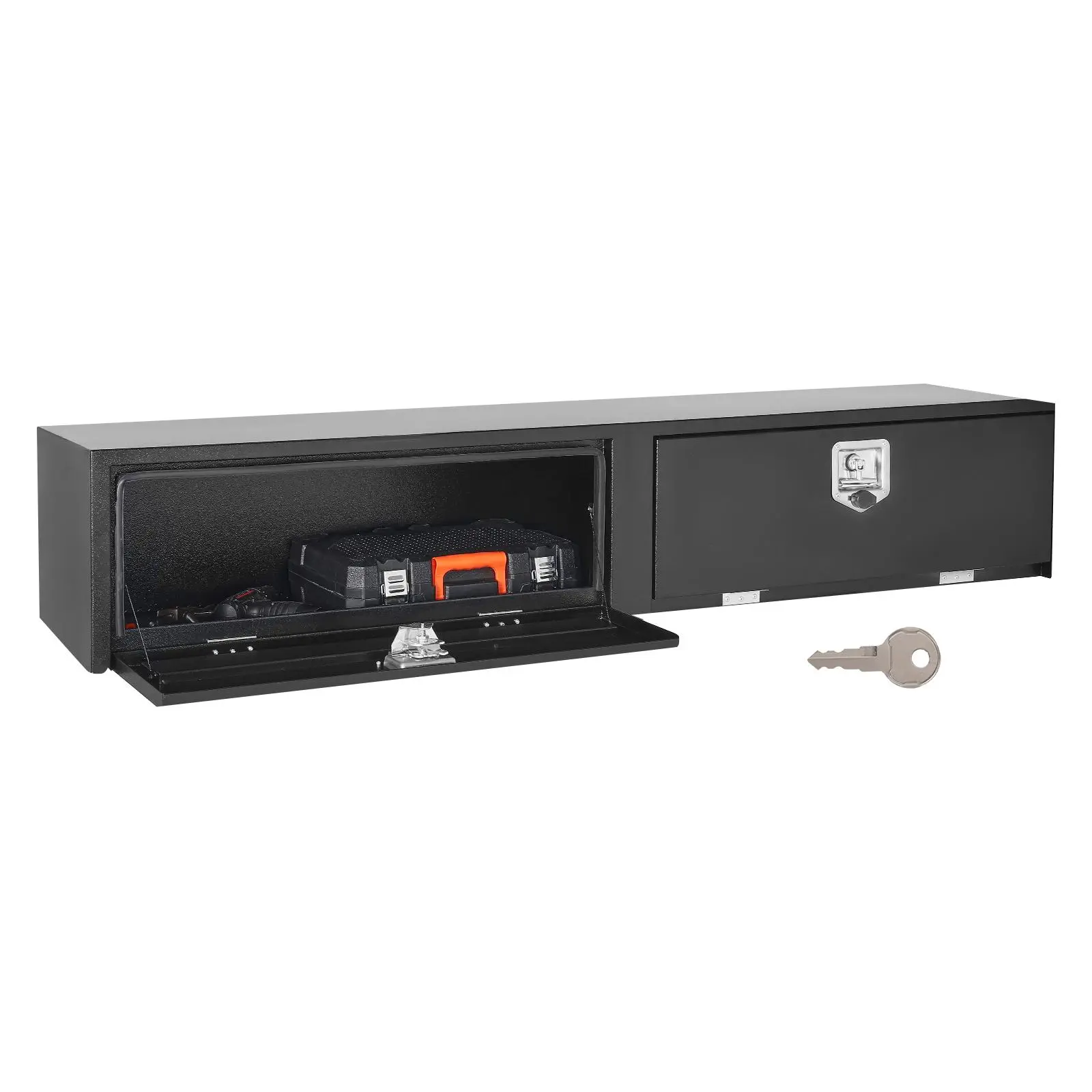 【Summerfinds】VEVOR 72x13x16in Metal Topsider Tool Box, Dual Drop Doors, Heavy-Duty Lockable Latch, Corrosion-Resistant Stainless Steel Construction, J-Hooks, Pickup Bed Truck Accessory for Tool Organization, Father's Day, Water Repellent, Easy Detachment,