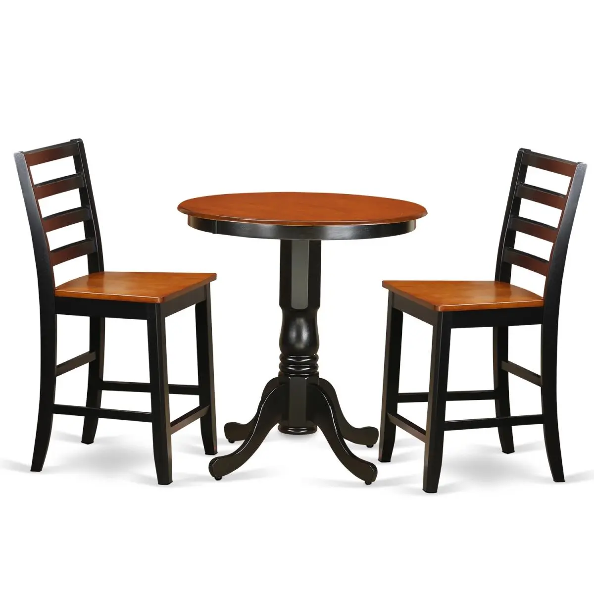 East West Furniture Kitchen Table Set - Counter-Height Pub Table & 2 Kitchen Bar Stools with Black Finish, Table Chairs Set