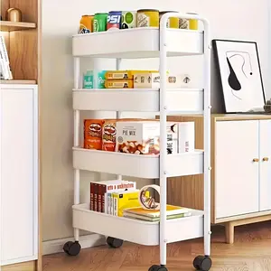 4 Tier Rolling Storage Cart - Compact Space Saving Design, Sturdy Plastic Construction Suitable for Home, Office, Warehouse, Garage - Multi-Tier Shelving, Durable Construction, Home Storage, Cart with Wheels