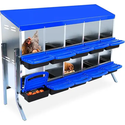 Durable Galvanised Steel Coated Metal 2-Tier Large Chicken Nest Box (18-20 Inches), Ergonomic Height Resting Platform, Waterproof Roof, Foam Drop Guard, Egg Roll-Off Design, Extra Large Openings, Easy Clean Removable Tray