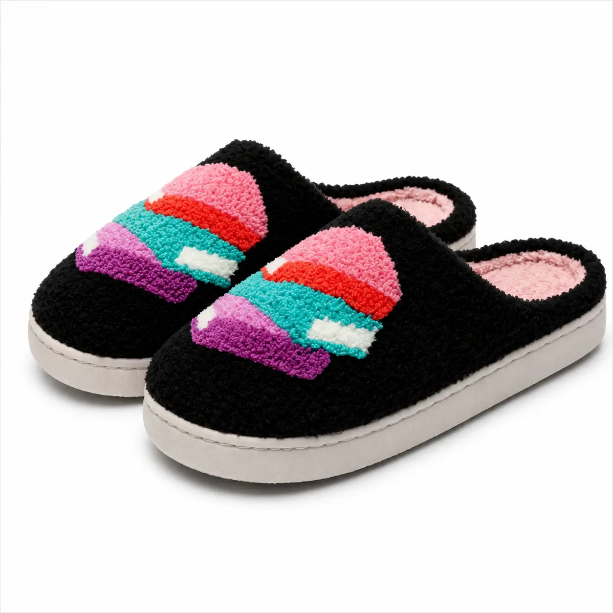 Women's Colorblock Geometric Pattern Slippers, Casual Soft Comfortable Home Slippers, Warm Slippers for Indoor & Outdoor Use for All Seasons, Footwear
