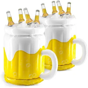 Large 17.5" Inflatable Cooler - Pack of 2 Beer Mug Floating Cooler for Pool Parties and Summer Gatherings - Durable Drink Chiller and Bachelor Party Decorations