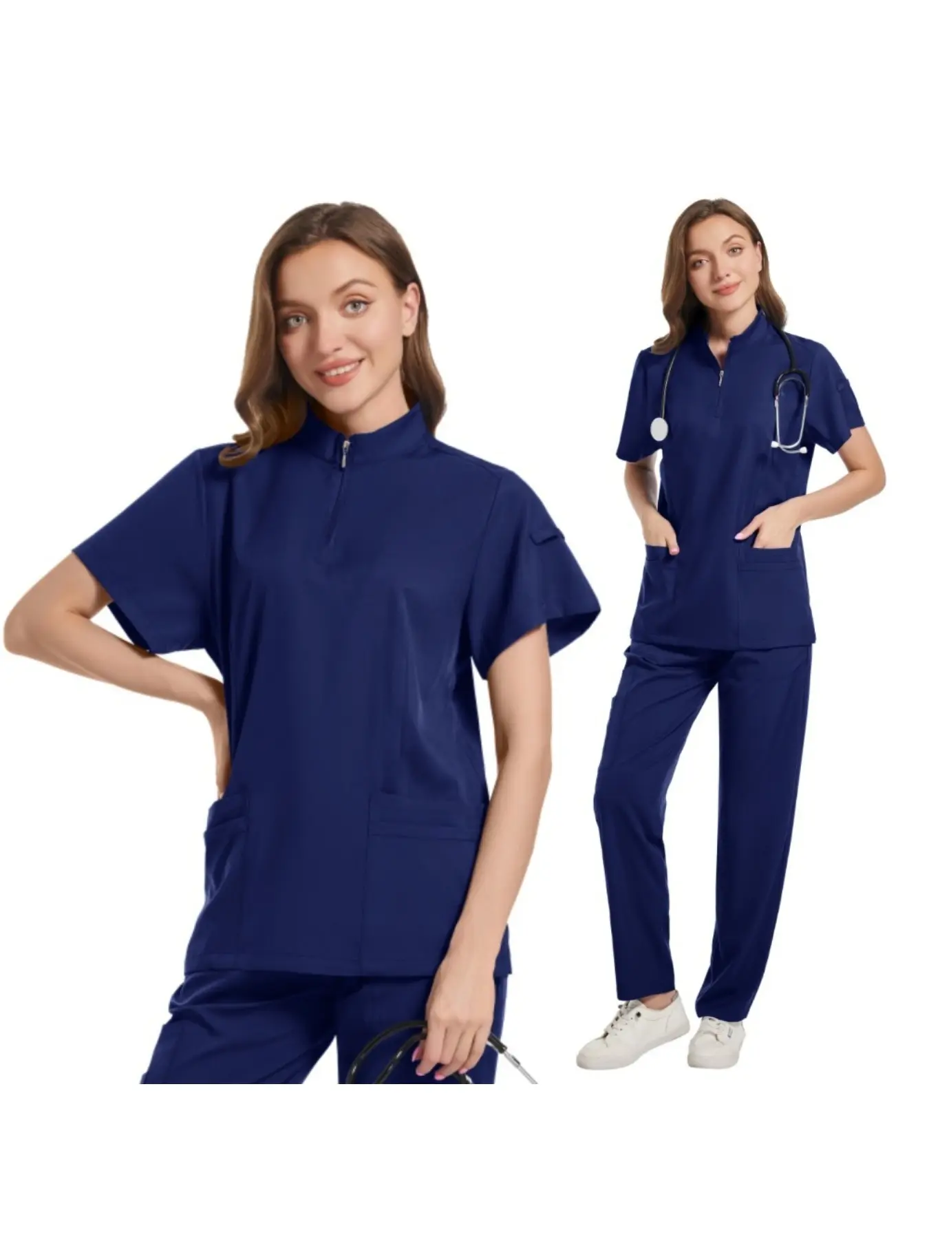 Doctor Nurse Uniforms Woman Fitted Scrub Set Beauty Salon Workwear Scrubs Top-Pants Trouser Spa Nursing Tunic Suit Clothes