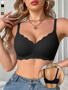 Sexy Leopard Print Seamless Bra, Wave Edge No Underwire Bra, Backless Racerback Push Up Elegant Bra, Medium Support, All Seasons