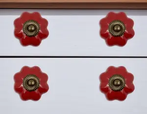 360 stand Hand-Painted Red Flower Ceramic Drawer Pull Knobs - Set of 6, Screw-In Hardware That Includes Screws for Drawers