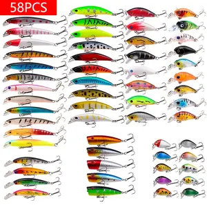 58pcs Mini Floating Minnow Fishing Lure Bait Set for Bass Pike Seawater and Freshwater Fishing