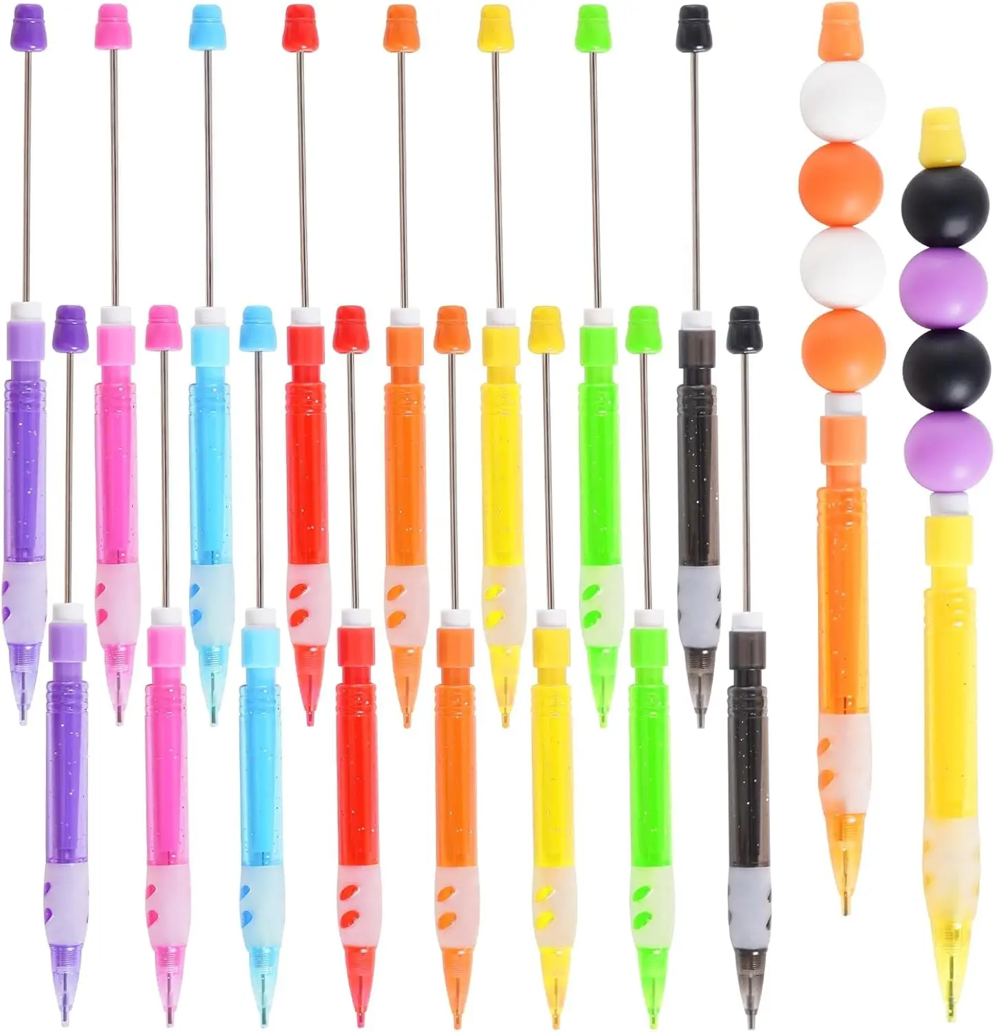 16 Pcs Beadable Pencils Beadable Mini Mechanical Pencil Beadable Stylus Pencils with Silicone Hand Guard for Writing Drawing Sketching DIY Crafting 8 Colors