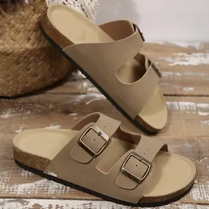 Women's Sandals Adjustable Strap Cork Footbed Slides Double Buckle Indoor Outdoor Shoes Non-Slip Casual Sandals