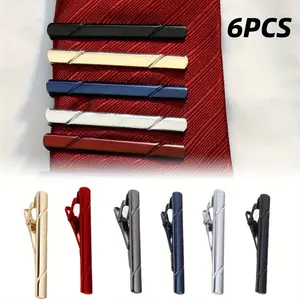 6PCS Tie Clips for Men Tie Bar Clip and Cufflink Set for Regular Ties Black Golden Red Navy Blue Silvery Necktie Wedding Business Clips