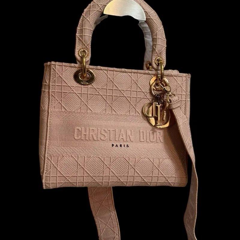 Pre-owned Dior Raffia Crossbody Bags Christian Lady Medium Crossbody Bag Elegant, Fashionable Bag for Everyday Use, Rose Des Vents Cannage Embroidered Canvas