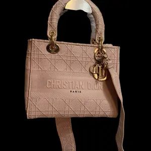 Pre-owned Dior Raffia Crossbody Bags Christian Lady Medium Bag – Rose Des Vents Cannage Embroidered Canvas