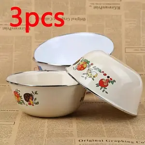 3-Piece Classic Vintage Floral Enamel Bowls, Round Reusable Kitchen Supplies, Sturdy Stylish Tableware, Dishwasher & Outdoor Safe for Camping, Perfect Mom & Holiday Gifts