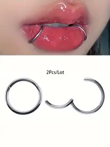2 Piece Seamless Stainless Steel Lip Rings Set, Punk Simple Style Body Piercing Jewelry, Unisex Fashion Accessory