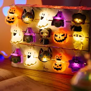 Battery-Operated Pumpkin Theme LED String Set, 59.06-118.11in Colorful Electronic Lights, Festival Decorations for Thanksgiving Glow Party House Decor