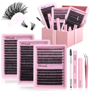 Professional Complete DIY Lash Extension Set, Lash Clusters Kit DIY 800pcs eyelash extension kit 3 styles 60D+80D+100D 12-20mm D curl with lash bond&seal