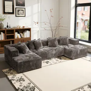 (3 Packages Shipping)132'' U-Shape Modular Sectional Couch Sofa – Boneless Compressed Corduroy Sectional, Modern Living Room Sleeper Sofa, Space-Efficient Convertible Corduroy Sectional
