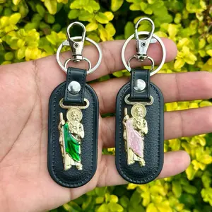 Saint Jude Stainless Steel Leather Keychain.