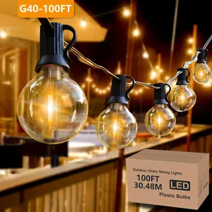 100FT-40+2LED G40 Warm White String Lights, Outdoor Hanging String Lights, Suitable for Parties, Restaurants, Cafes, Christmas Day Decoration, Commercial and Commercial