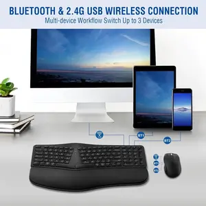 MK960 Ergonomic Wireless Keyboard Mouse Combo, Bluetooth/2.4G Split Design