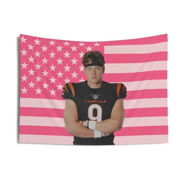 Joe Burrow Pink American Flag Print Tapestry - Cotton-Linen-Polyester Home Decor, Aesthetic Room Accent, Joe Burrow Gift, Outdoor-Use Option with Size Variations
