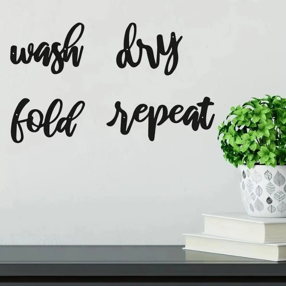 Wash Dry Fold Repeat Letter Pattern Metal Laundry Sign Set, 4 Counts/set Modern Rustic Design Metal Laundry Room Decor, Home Decor Products, Laundry Signs Wall Decor, Garden & Patio Decoration Supplies
