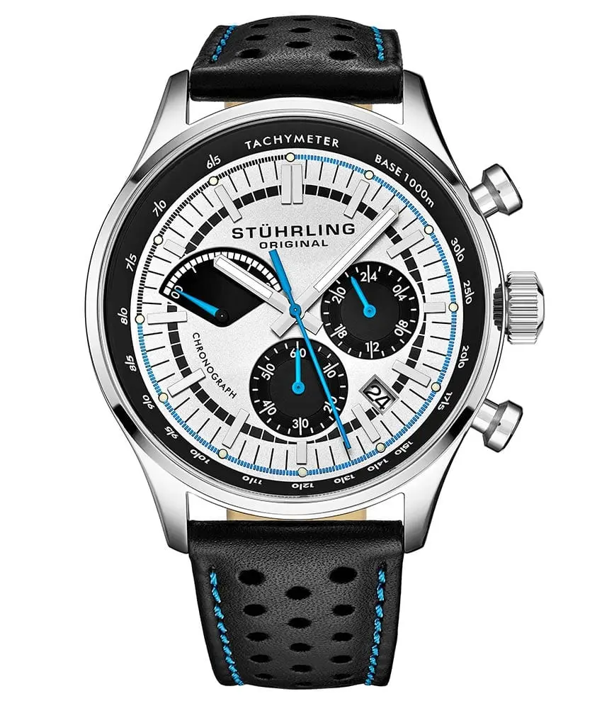 Stührling Monaco 934 Male Watch - 42mm Quartz Chronograph, Leather Strap, Multiple Dials, Suitable for Casual Wear, Leather Strap Watch