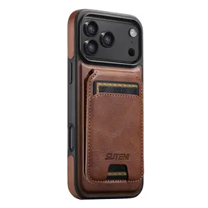 Luxury Vintage Leather Wallet Cover for iPhone 15-17 Pro Max - MagSafe-Compatible Magnetic Detachable Accessory with Card Holder, Shockproof Protection for Mobile Devices, Wireless Phone Accessory