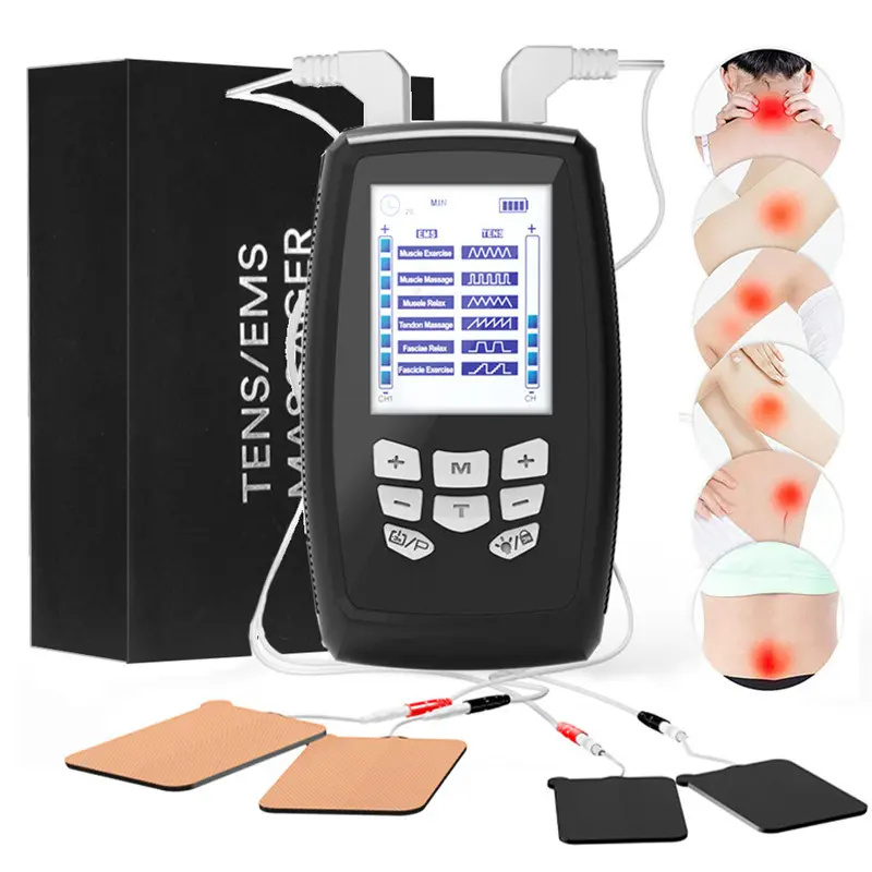 TENS Unit Pain Relief / Dual Channel EMS Muscle Stimulator / Portable TENS Machine / Electric Massager for Back Neck Knee Pain / Red Light Therapy Device