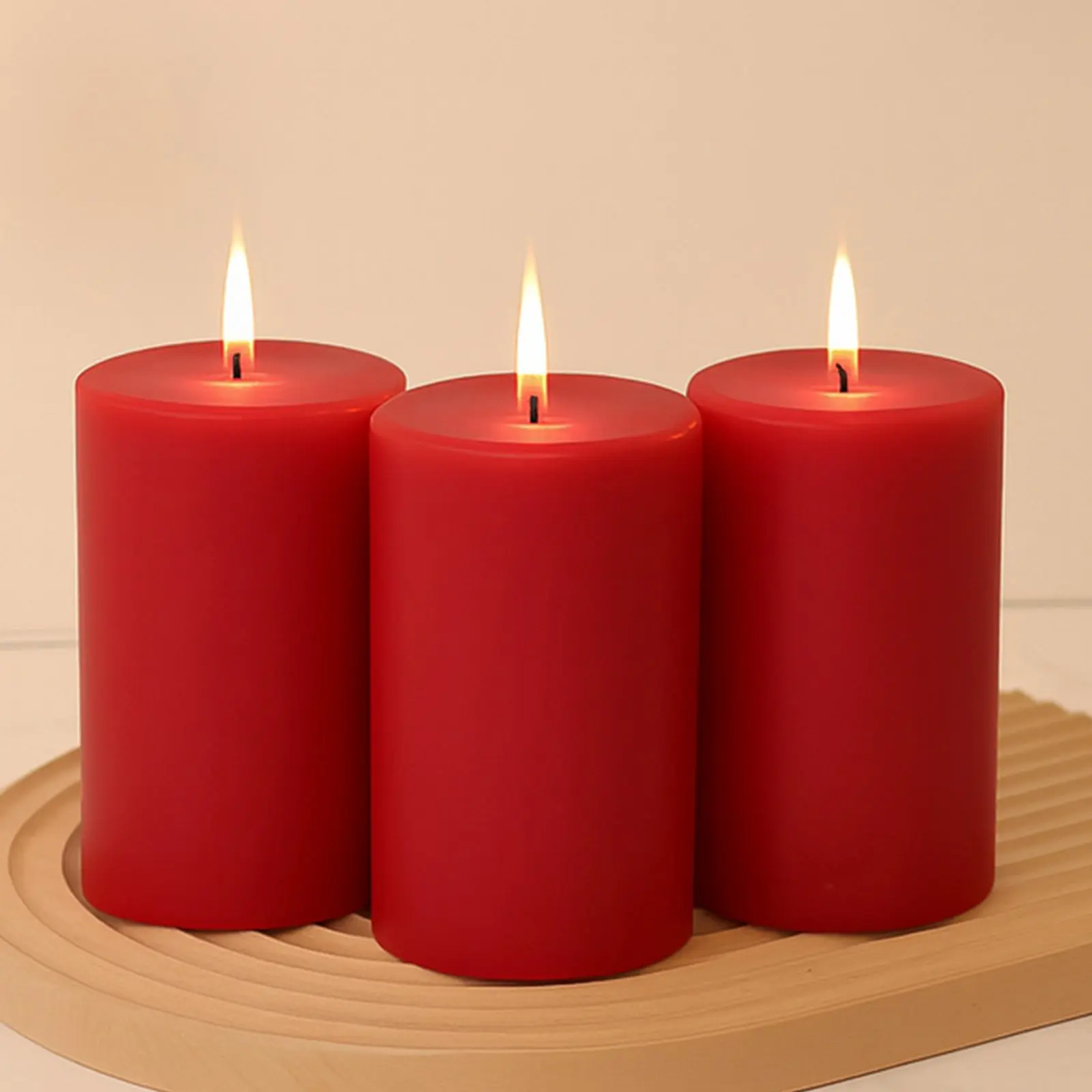 6-Pack Unscented Dripless Red Paraffin Wax Pillar Candles - 3"x6", Smokeless Cotton Wicks, 60-Hour Long-Lasting Clean Burn, for Home Decoration, Wedding & Church Occasion Supplies