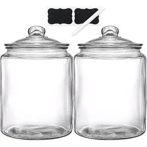 2 Pc Cookie Jar & Candy Jar with Airtight Lid, 1.5 Gallon Glass Canister, Heavy Duty Glass Canisters for Kitchen, Suitable for Flour, Sugar, Rice, Pasta, Beans, Laundry Room Storage